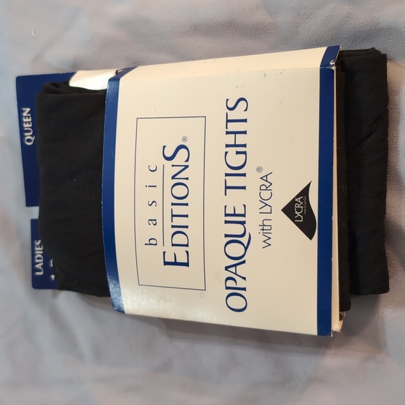 Vintage Basic Editions Women's Black Opaque Tights Size Queen New in Package - Picture 1 of 6